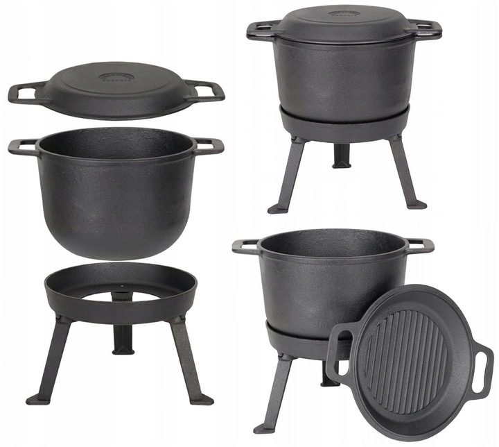 BBQ Dutch Oven Eintopf handgefertigt mit Füßen ca. 12l für Lagerfeuercamping etc. XXL-Set mit Pfanne