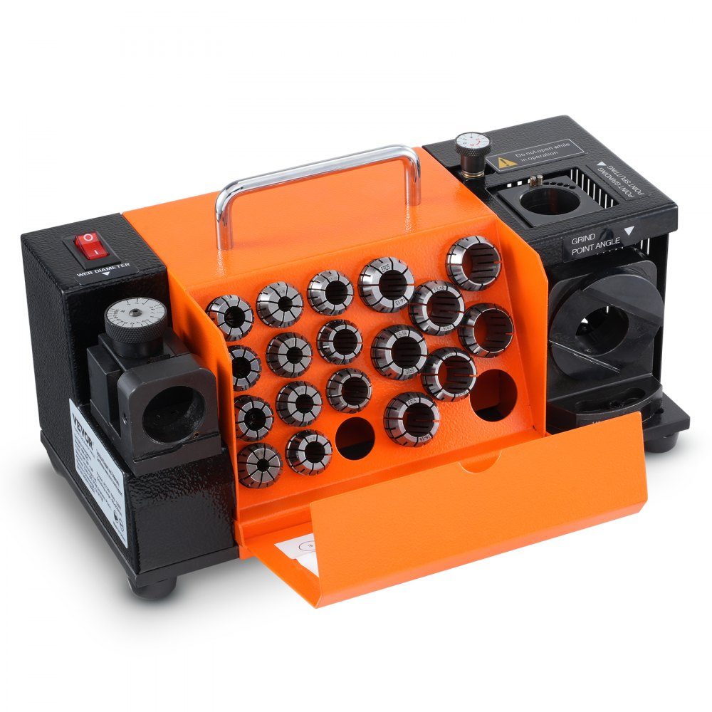 Drill Grinder 120W Drill Grinder 4500RPM Sharpening Station 45# Steel Drill Sharpener 95-135° Adjustable Tip Angle 18 Collet Chucks Suitable for Drill Diameter φ3-20mm