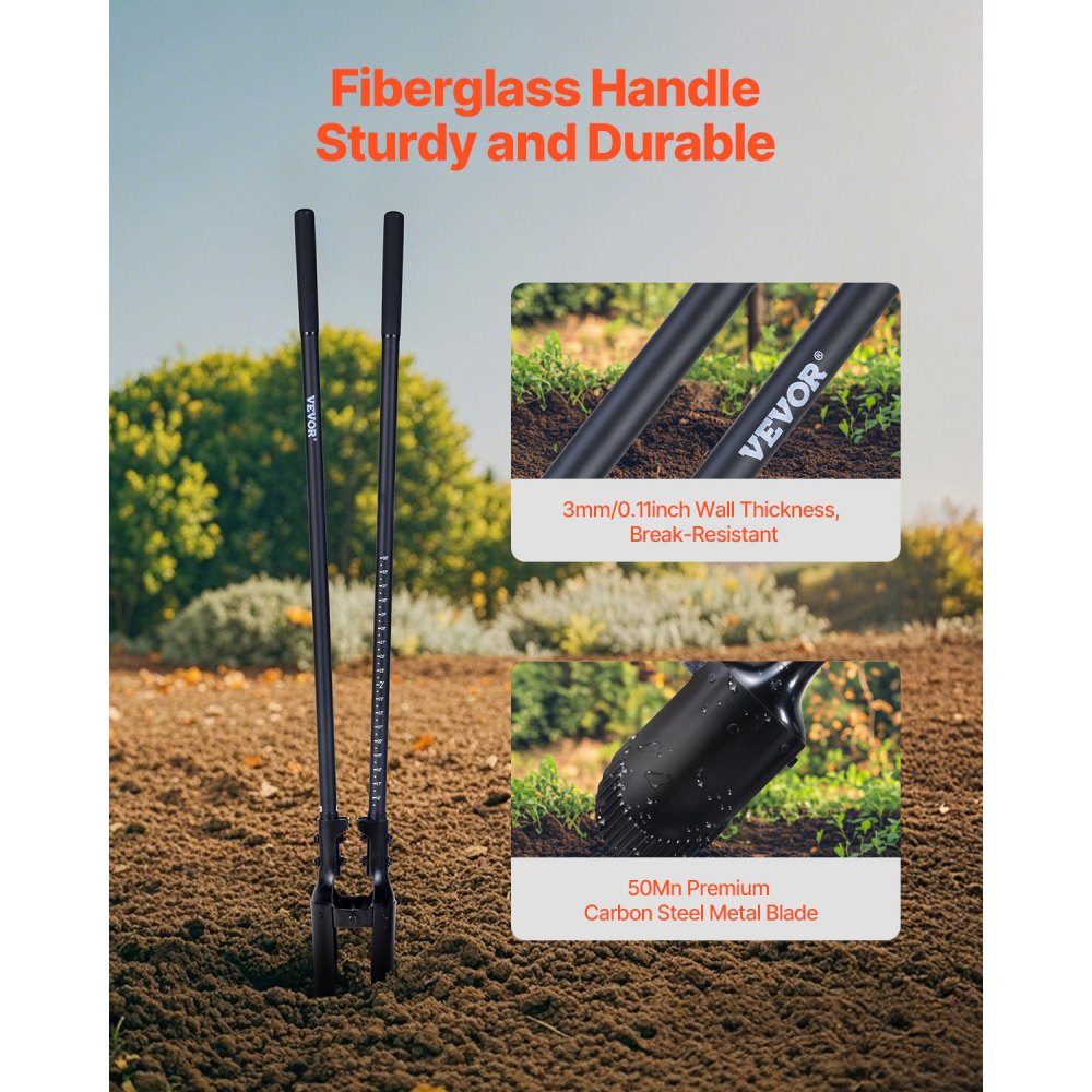 Aardegatgraafmachine 1460 mm, zware handgraafmachine met glasvezelhandvat, handgraafmachine met schaalmarkeringen en metalen blad, grondboorgereedschap voor graven in de tuin en buiten