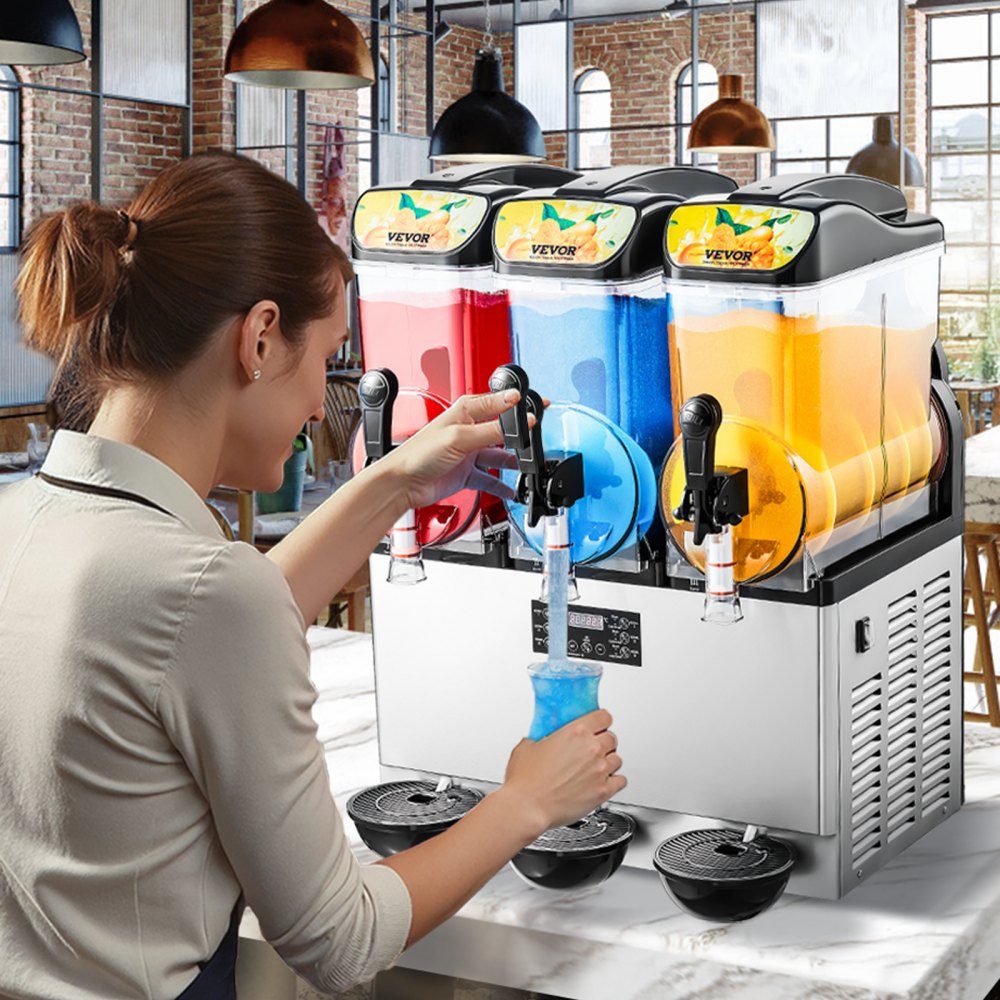 Commercial Slush Ice Machine 45L Slushie Maker with 3 Tanks, Stainless Steel Crushed Ice Machine for 180 Cups Margarita and Smoothies, Ice Slush Machine for Home Catering Cafe Bars