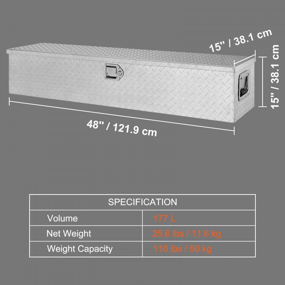 1219 x 381 x 381 mm gereedschapskist voor vrachtwagenbed, afsluitbare 177 l vrachtwagenkist gereedschapskist opslag gereedschapskist, 50 kg draagvermogen gereedschapskist organizer voor camper, auto enz.