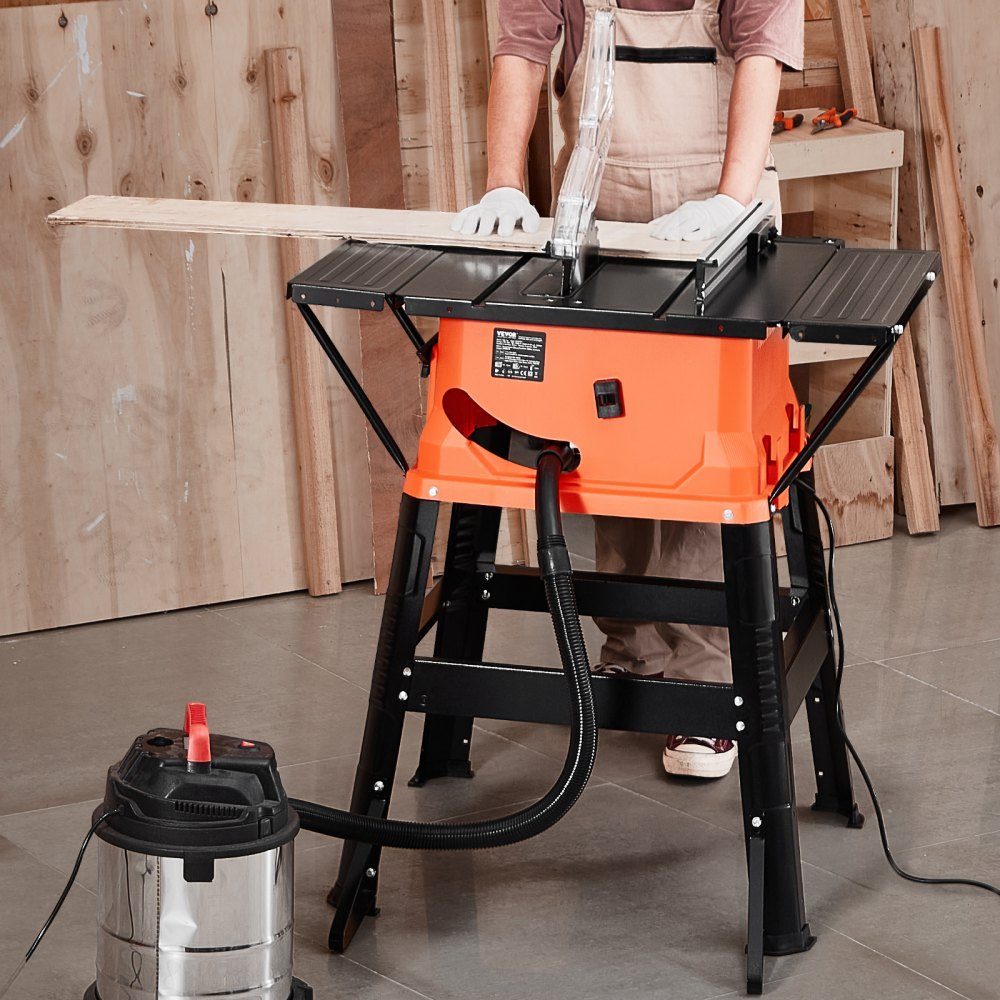 Scie à table avec support, 254 mm, 1800 W, scie circulaire de chantier, 200 mm max. performance de coupe, vitesse de coupe de 4800 tr/min, lame de scie avec 24-Zahn-, scie à onglet pour la construction de bois et de meubles