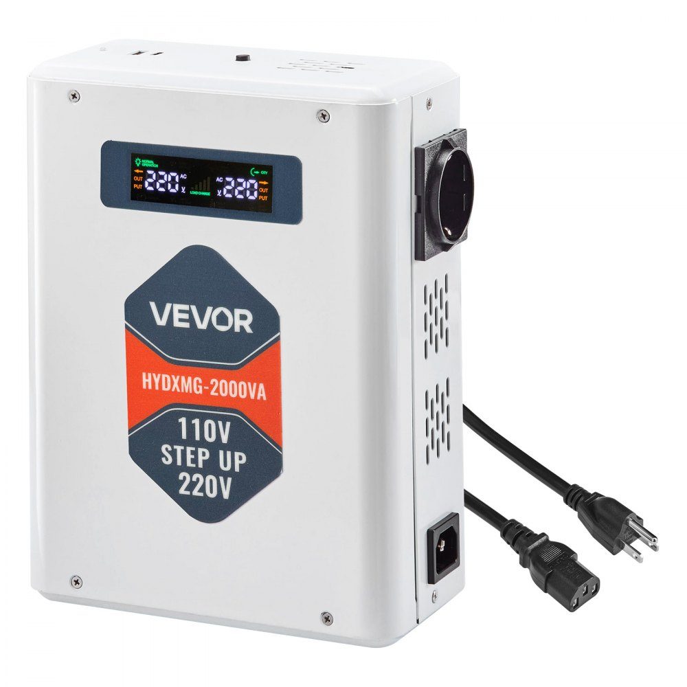 Convertisseur élévateur de tension 2000 VA Convertisseur élévateur robuste 110 V à 220 V Transformateur de puissance avec 2 prises UE Sortie USB Écran LCD Protection de la température pour appareils 220 V – Réf. HT-23590