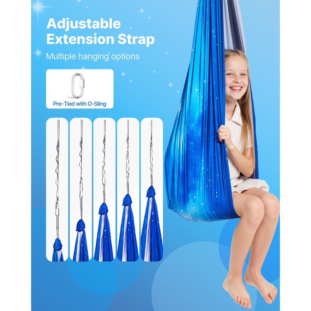 Aerial Yoga hangmatset Dubbellaags stof Aerial Yoga Swing Luchtvliegende Yoga Swing met 360° draaibare ophanging en O-sling en maximaal draagvermogen van 300 lbs Hangende schommels Blauw