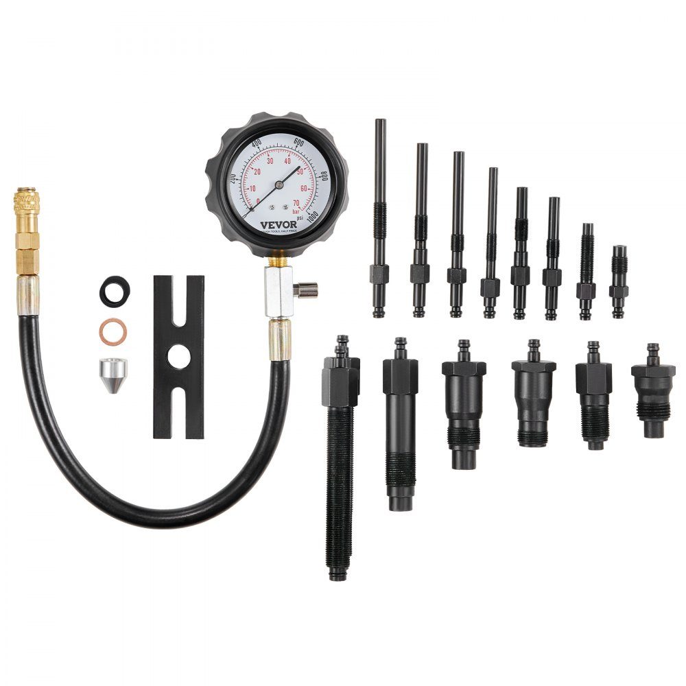 Manomètre de compression testeur de compression testeur de compression manomètre de compression avec un manomètre de 80 mm 0-1000 PSI et un manomètre de compression 0-70 bar incl. 4x adaptateurs