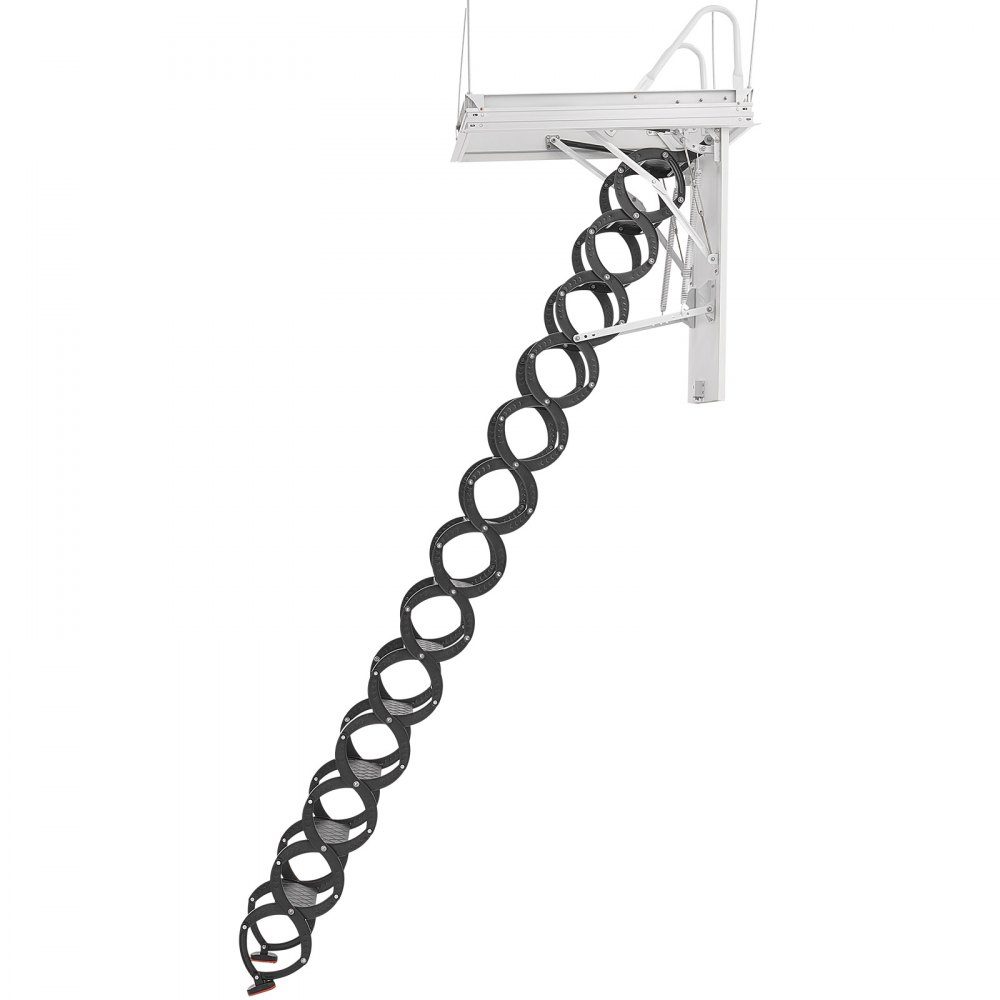 Dachbodenleiter, Tragfähigkeit 299,4 kg, geeignet für Deckenhöhen von 3,2–3,35 m und Öffnungsgröße von 1000,76 x 698,5 mm, ausziehbare Deckentreppe aus legiertem Stahl mit Zugstange für Dachboden