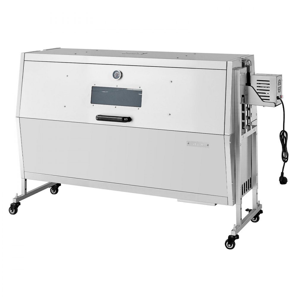Rotisseriegrill 38W Spanferkelgrill Lammgrill Holzkohlegrill (1168,4 mm Grilllänge) mit 60 kg Tragkraft & Rollen & 4-fach Höhenverstellung & Deckel, Edelstahl Elektrogrill Set für Camping