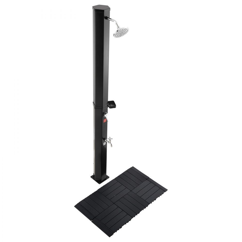 Solardouche 35L, tuindouche 2160 mm buitendouche met bodemplaat en voetbevestiging, zwembaddouche warm- en koudwaterregeling, campingdouche voor tuin, zwembad, strandzwembad, zwart