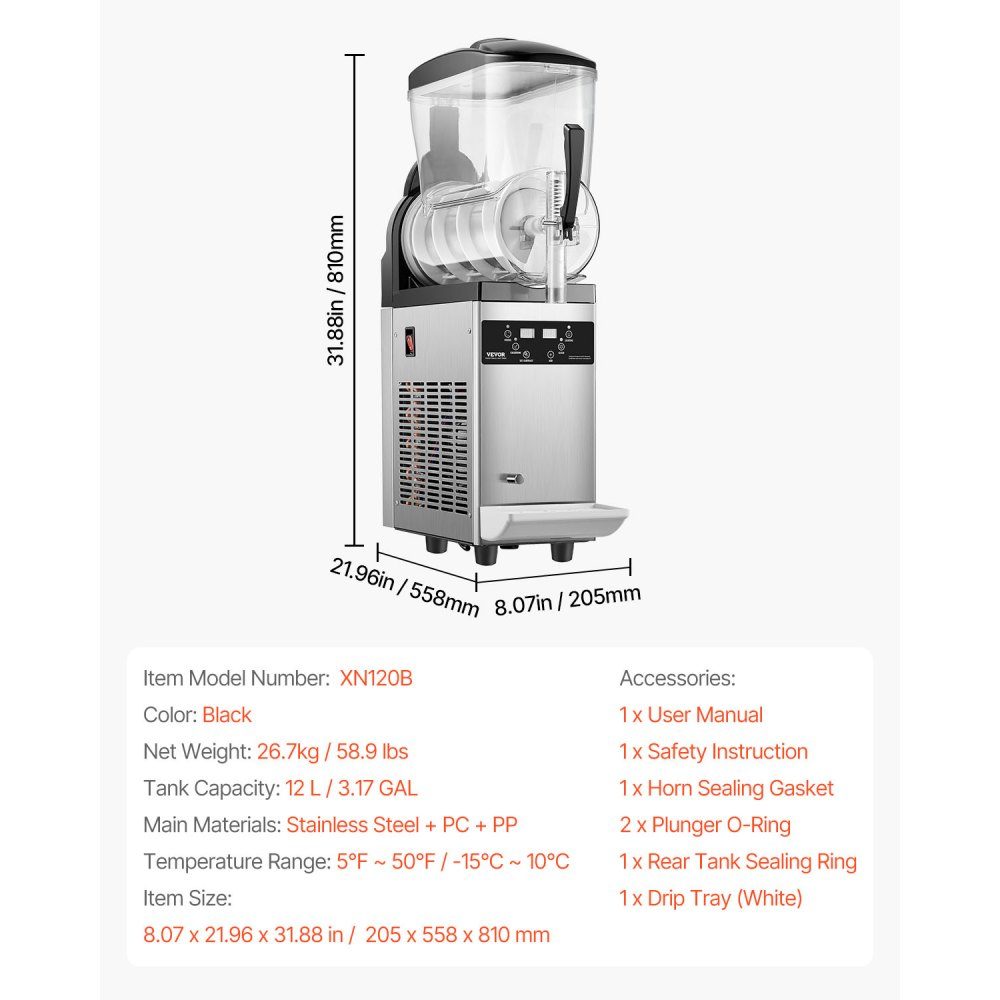 Commercial Slush Ice Cream Maker, 12L Single Tank Frozen Drink Machine, 48 Cups, Stainless Steel Slush Ice Cream Maker with Electronic Keyboard, Soft Ice Cream Machine for Party, Restaurant, Cafe