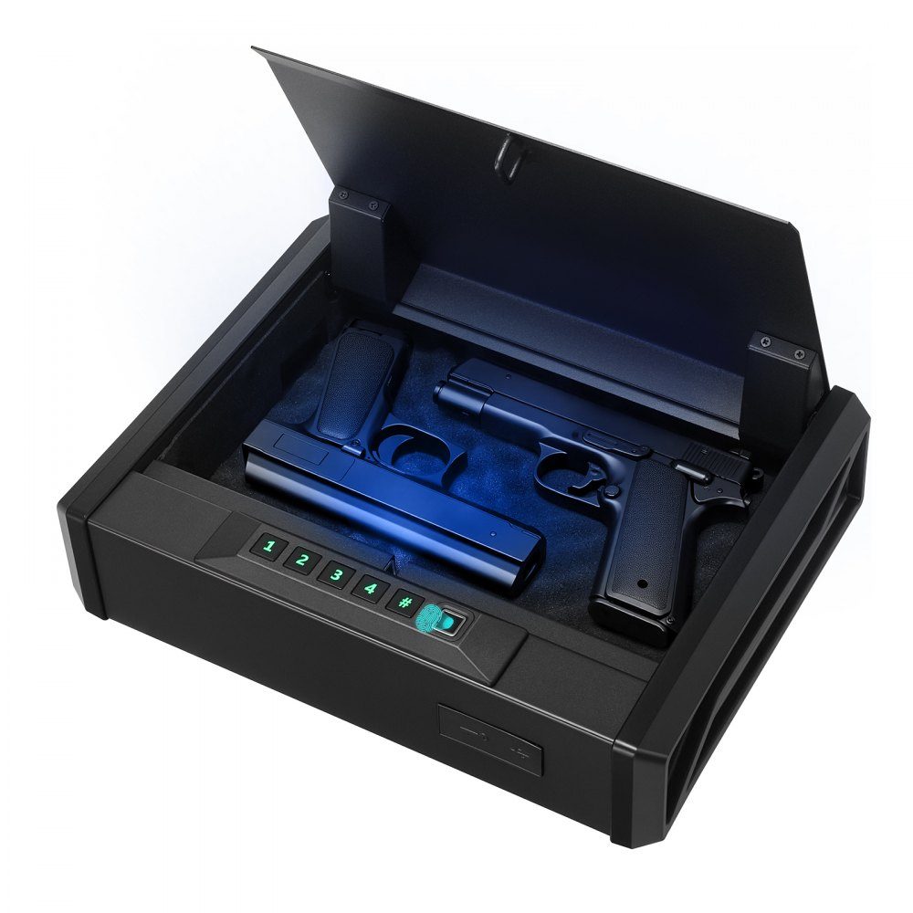 Coffre-fort pour pistolet avec empreinte digitale/mot de passe (code à quatre chiffres)/clé, étui pour pistolet avec éclairage pour 2 pistolets et 2 chargeurs, étui pour pistolet 360 x 275 x 90 mm