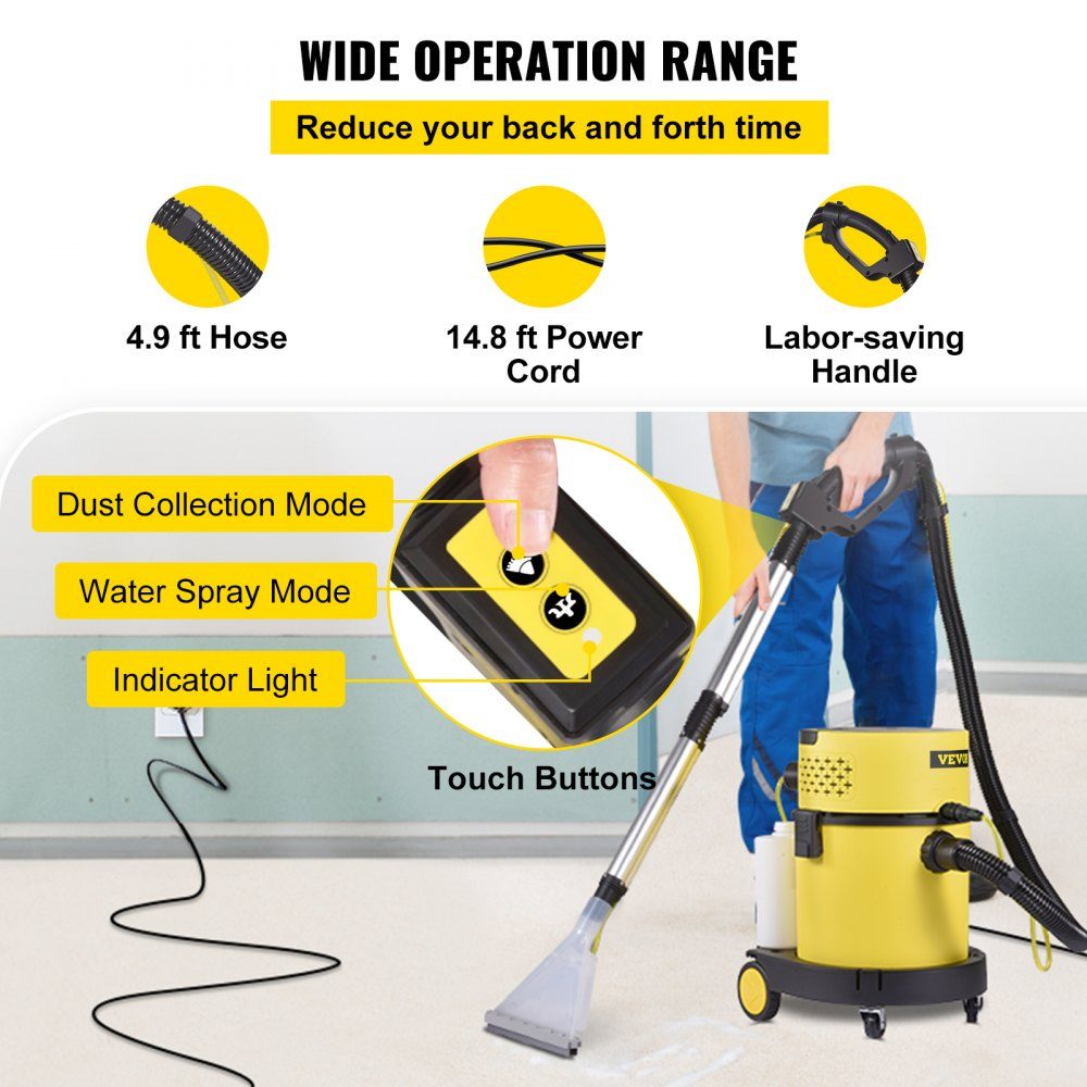 4-in-1 1200W stofzuiger Nat/droog stofzuiger Tapijtreiniger Natstofzuiger 20L capaciteit Bekledingsreiniger HEPA- en sponsfilter Industriële stofzuiger