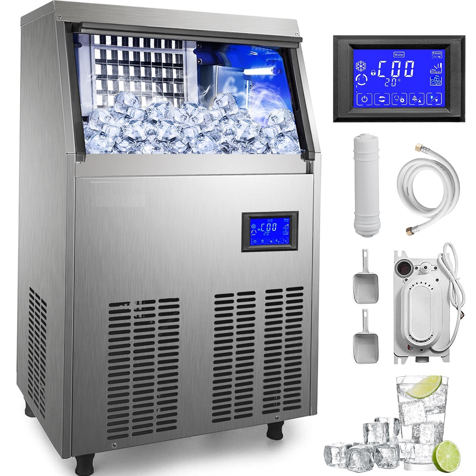 Restaurant Bistro Bar Ice Cube Maker Cube Ice Machine Automatic Ice Machine 70kg Ice Storage Capacity Ice Cube Machine Adjustable Ice Thickness Restaurant Bistro Bar Ice Cube Maker Cube Ice Machine Automatic Ice Machine 70kg Ice Storage Capacity Ice Cube Machine Adjustable Ice Thickness