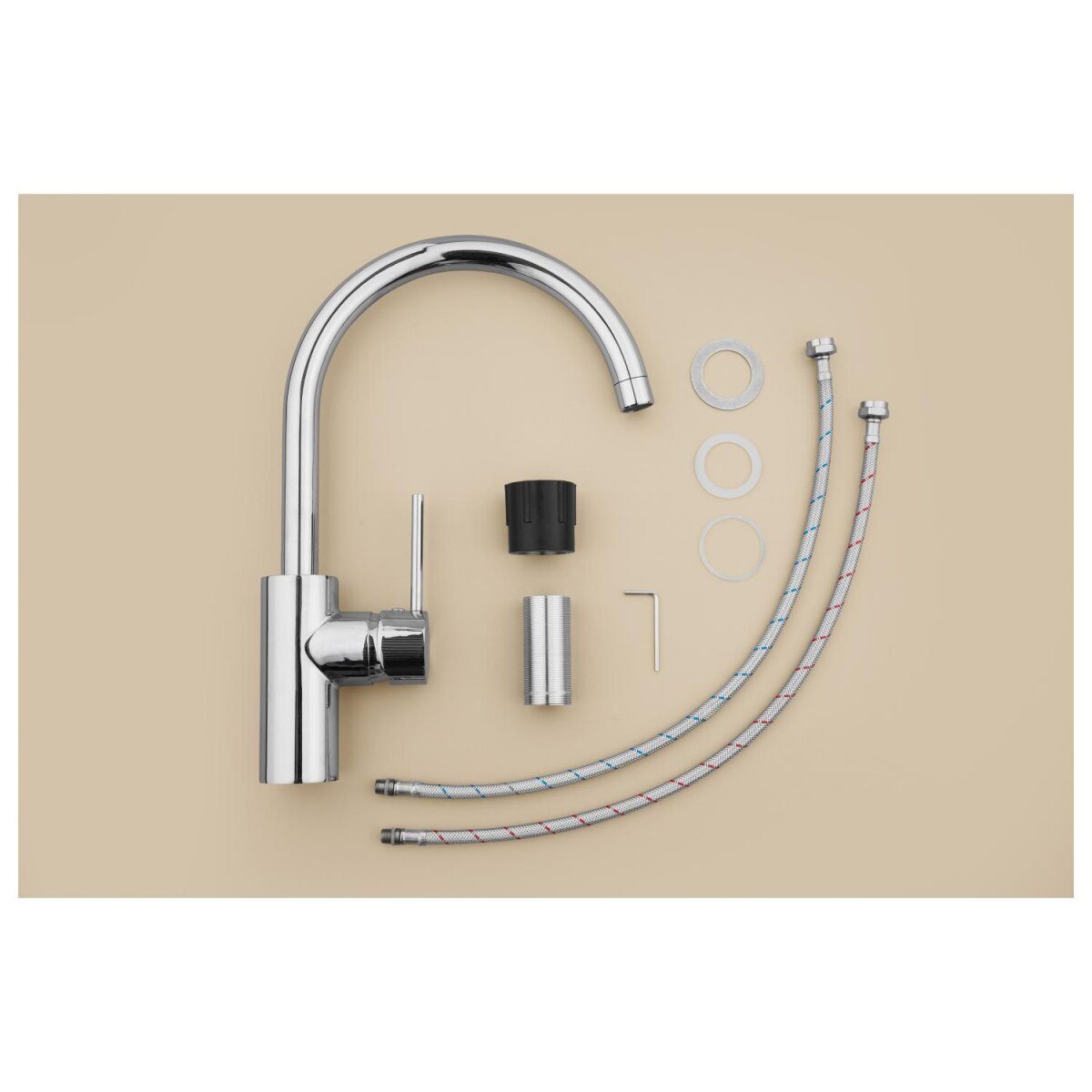 LIVARNO® Küchenarmatur mit hohem Auslauf (Küchenarmatur - chrom, rund)