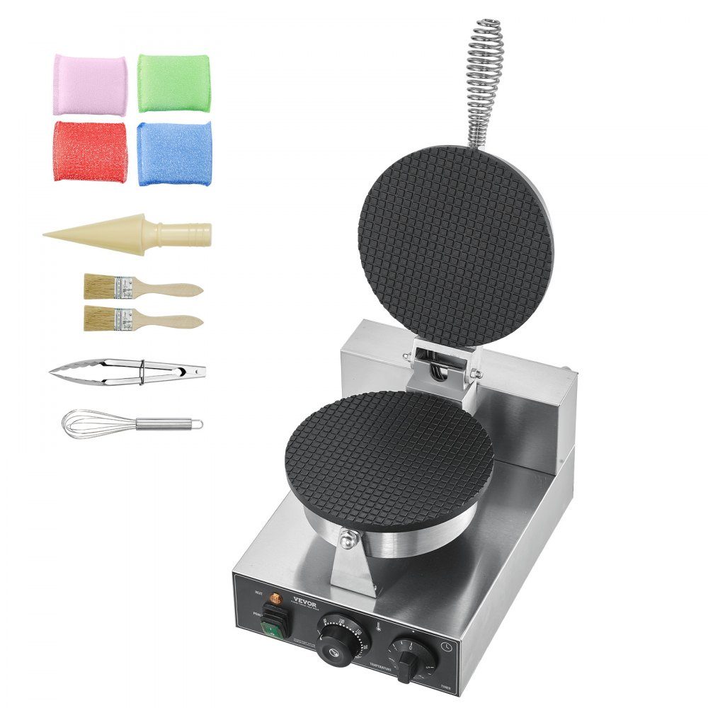 Electric Ice Cream Cone Machine, Commercial Waffle Cone Machine, 1230W Non-Stick Spring Roll Mold with Temperature and Time Control Handle for Restaurant, Bakery, Snack Bar, Family