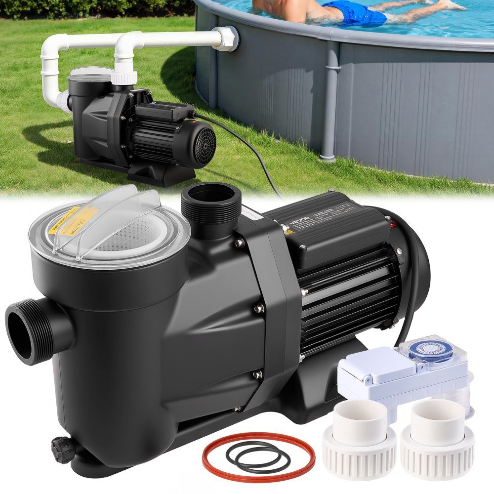 Pompe de piscine, 1300 W, débit maximum de 28 800 L/H, pompe de piscine à un étage, 2850 tr/min, tête maximale de 17 m, avec 24-Stunden-Timer et panier filtrant, pour piscines hors sol et enterrées, spas