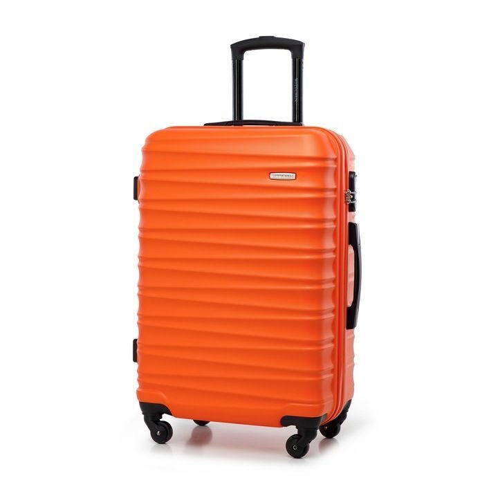 Großer Premium-Koffer Reisekoffer ABS-Kunststoff 96l mit orangefarbenen Rippen