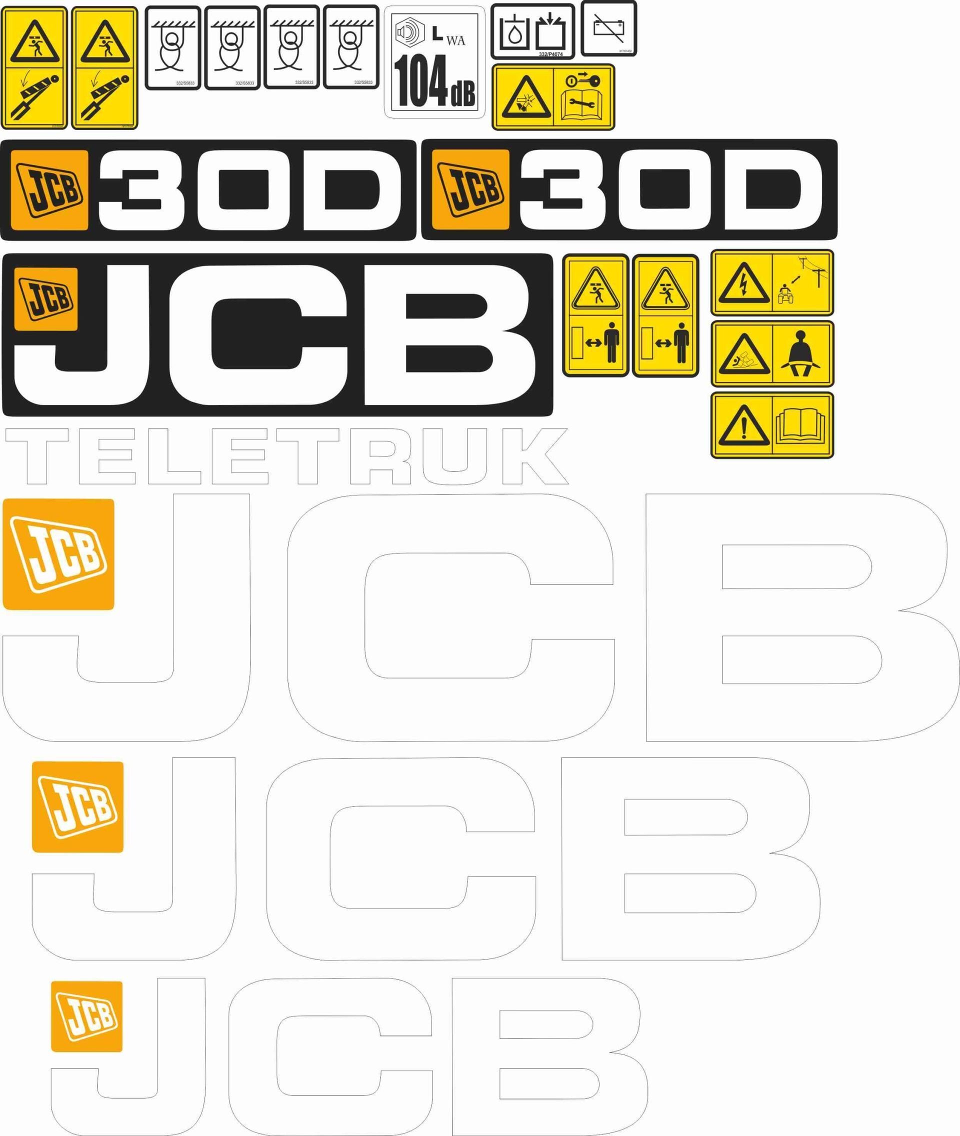 Jeu d'autocollants pour chariot télescopique JCB 30D, 30D 4x4, 35D, 35D 4x4