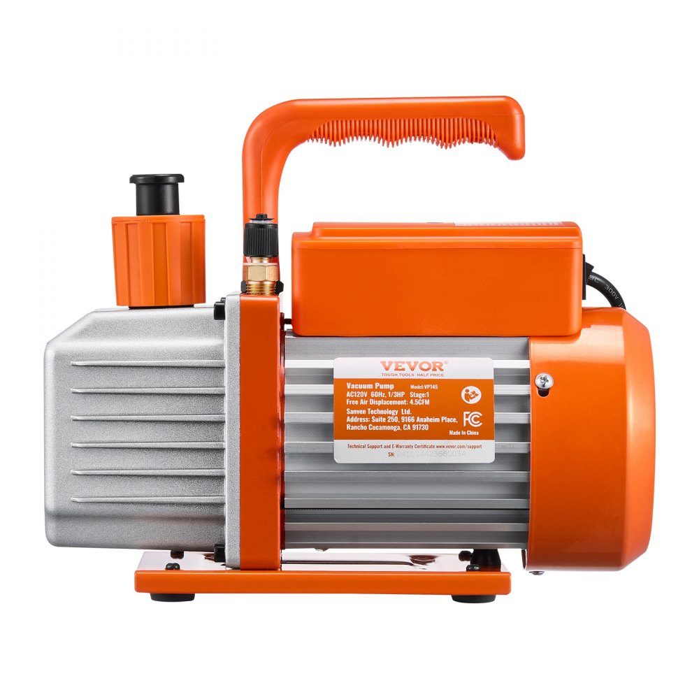 4.5 CFM AC Vacuum Pump and Gauge Kit, 1 Stage HVAC Air Vacuum Pump, A/C Refrigerant Manifold Gauge Kit with Leak Detection Hoses for R134a, R12, R22, R502a, R410A, R404, R407C