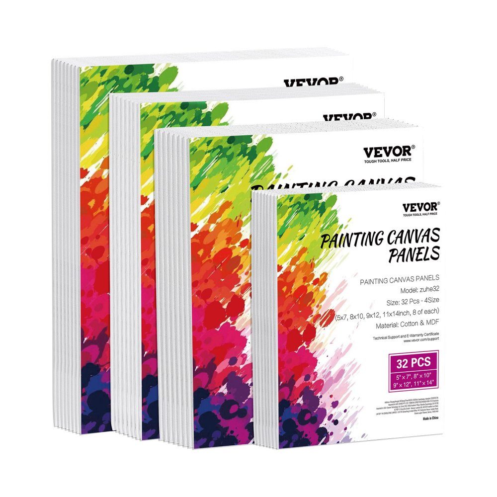 Canvas panels canvases (127x178mm / 203x254mm / 229x305mm / 280x355mm) for painting, canvas set 32 ​​pieces made of cotton, painting canvas panels acrylic and oil painting watercolor painting canvas white