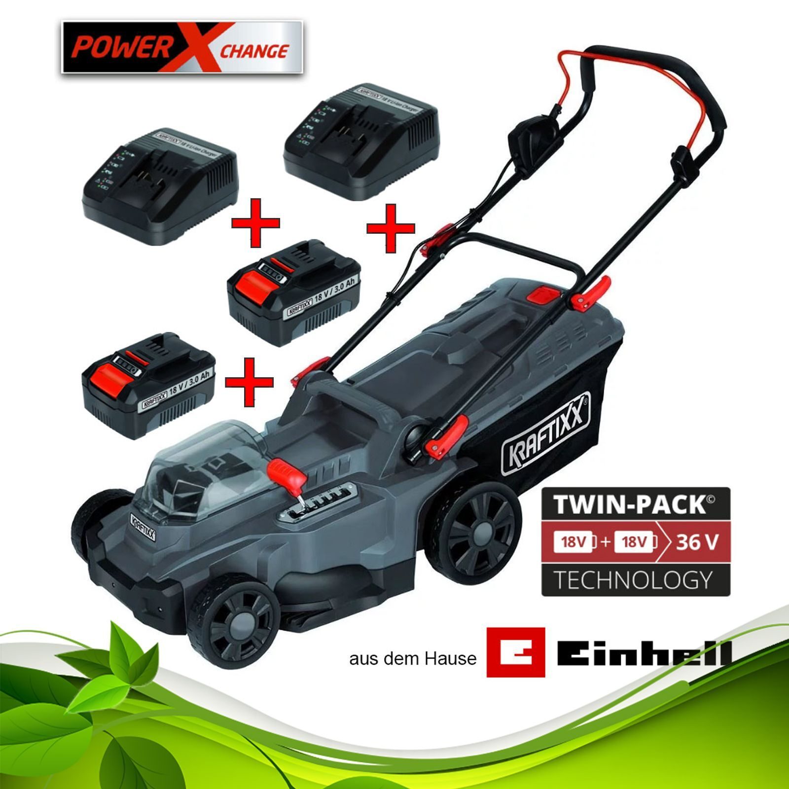 Akku-Rasenmäher 36V Power X-Change und Ladegerät von Einhell 37cm kabellos