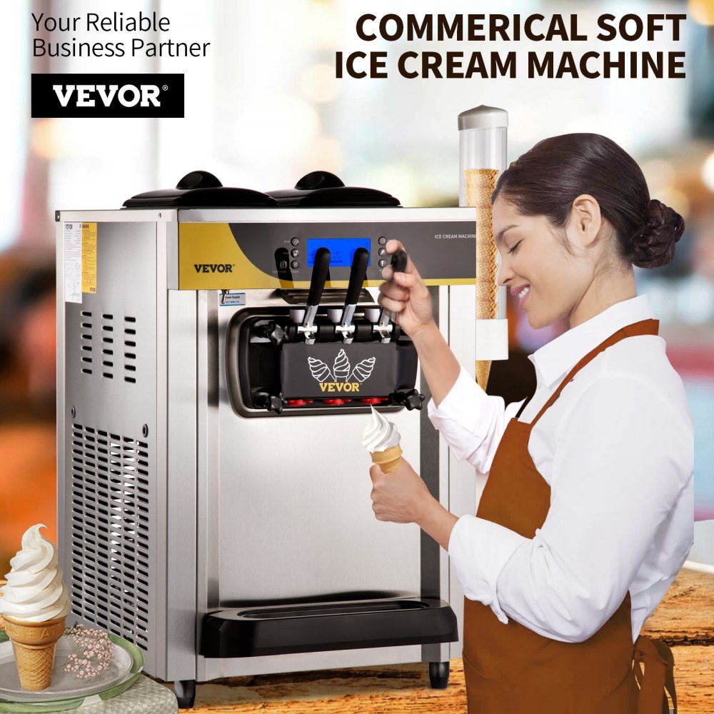 Machine à glace molle commerciale 22-30L/H, machine à glace professionnelle avec écran LCD, 3 saveurs, conception de bureau pour restaurants et entreprises