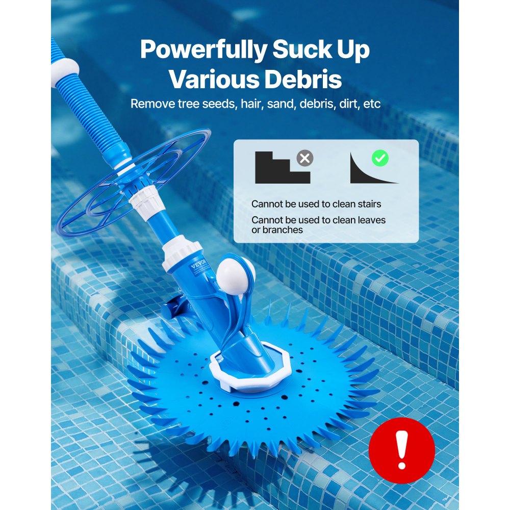 Pool vacuum with suction function, pool vacuum, pool vacuum with suction side, pool sweeper with 12 hoses, suitable for built-in pools and above-ground pools up to 6.1 x 10.7 m blue Pool vacuum with suction function, pool vacuum, pool vacuum with suction side, pool sweeper with 12 hoses, suitable for built-in pools and above-ground pools up to 6.1 x 10.7 m blue