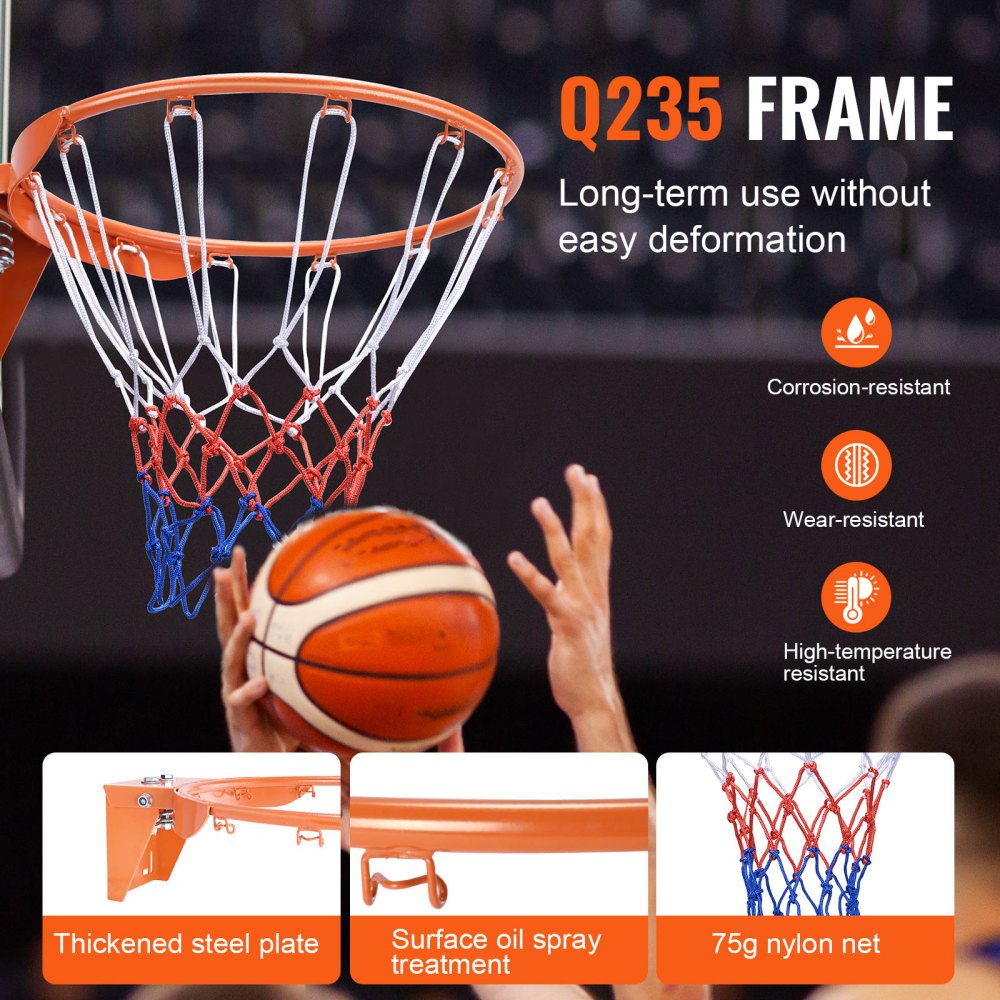 Basketball-Felge, an der Wandtür montierter Basketballkorb, robustes Q235-Basketball-Flex-Rand-Zielset mit Netz, standardmäßiger 18-Zoll-Hänge-Basketballkorb für den Innen- und Außenbereich für Kinder und Erwachsene Basketball-Felge, an der Wandtür montierter Basketballkorb, robustes Q235-Basketball-Flex-Rand-Zielset mit Netz, standardmäßiger 18-Zoll-Hänge-Basketballkorb für den Innen- und Außenbereich für Kinder und Erwachsene