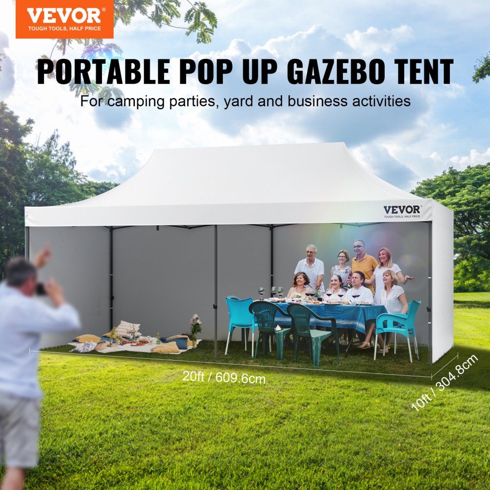 Pavillon 304,8x609,6x320cm Gartenzelt 500D PU Silberstoff Faltpavillon höhenverstellbar inkl. Aufbewahrungstasche, Partyzelt, 12–16 Personen, Pop-Up-Zelt, Gartenpavillon für Campingausflug