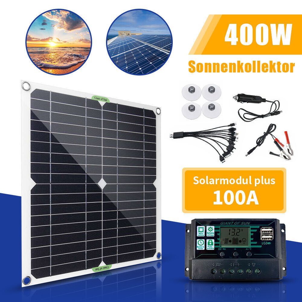 Mobiles Solarpanel-Set, 400 W, 12 V, Solarpanels, Batterieladegerät, Controller für Wohnmobil-Camping, Wohnmobile, Wohnwagen und Wohnmobile