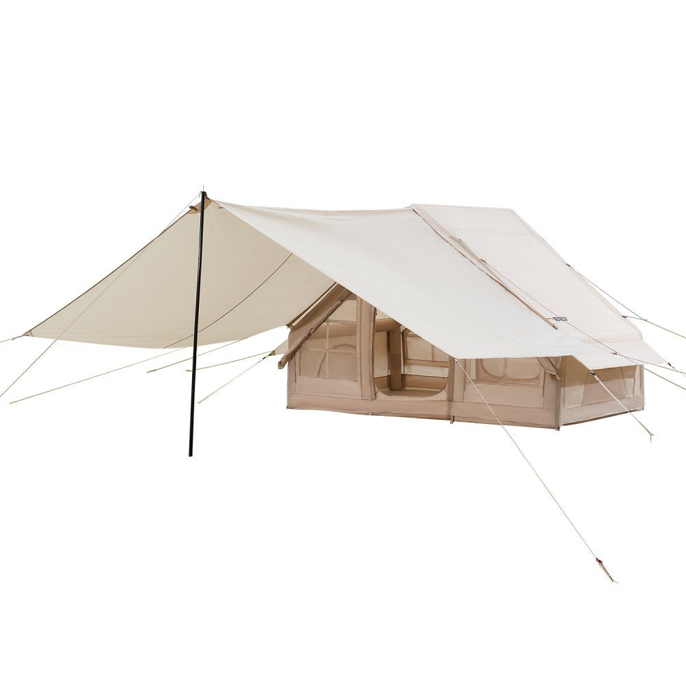 Aufblasbare Zelte für Camping, 3 x 2 x 2 m, 3–5 Personen, 300D Oxford, 4-Jahreszeiten-Glamping-Zelt mit Vordach, Handpumpe, Herdanschluss, 2 Türen und 2 Netzfenstern (Aufbewahrungstasche im Lieferumfang enthalten)