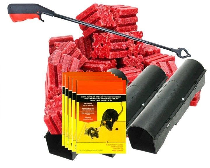 Zestaw startowy do zwalczania szczurów XXL - 3 kg przynęty na szczury, 3 pułapki, szczypce, 5 pułapek samoprzylepnych, 3 stacje na przynęty Zestaw startowy do zwalczania szczurów XXL - 3 kg przynęty na szczury, 3 pułapki, szczypce, 5 pułapek samoprzylepnych, 3 stacje na przynęty