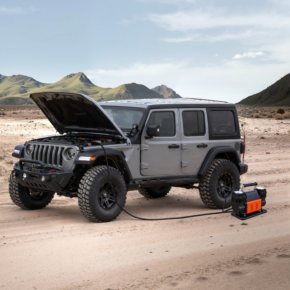 Zware luchtcompressor Dubbele cilinder 300 l/min Draagbare bandenpomp 12 V 150 PSI off-road luchtpomp met digitale manometer en adapters voor vrachtwagen, auto, SUV, SUV en camper Zware luchtcompressor Dubbele cilinder 300 l/min Draagbare bandenpomp 12 V 150 PSI off-road luchtpomp met digitale manometer en adapters voor vrachtwagen, auto, SUV, SUV en camper