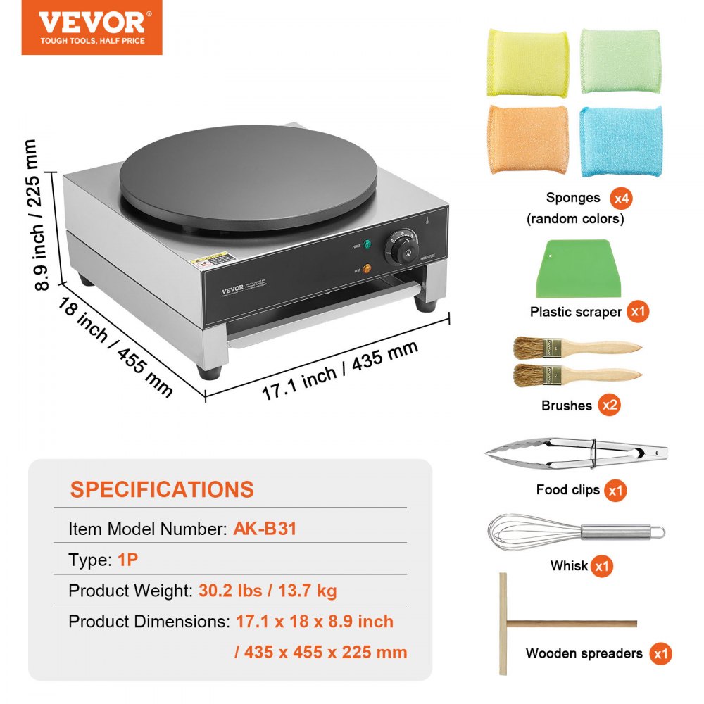 electric crepe maker crepe machine 3000W flat crepe griddle 40cm, non-stick stainless steel pancake stove, round cereal pancake stove, temperature control electric crepe maker crepe machine 3000W flat crepe griddle 40cm, non-stick stainless steel pancake stove, round cereal pancake stove, temperature control