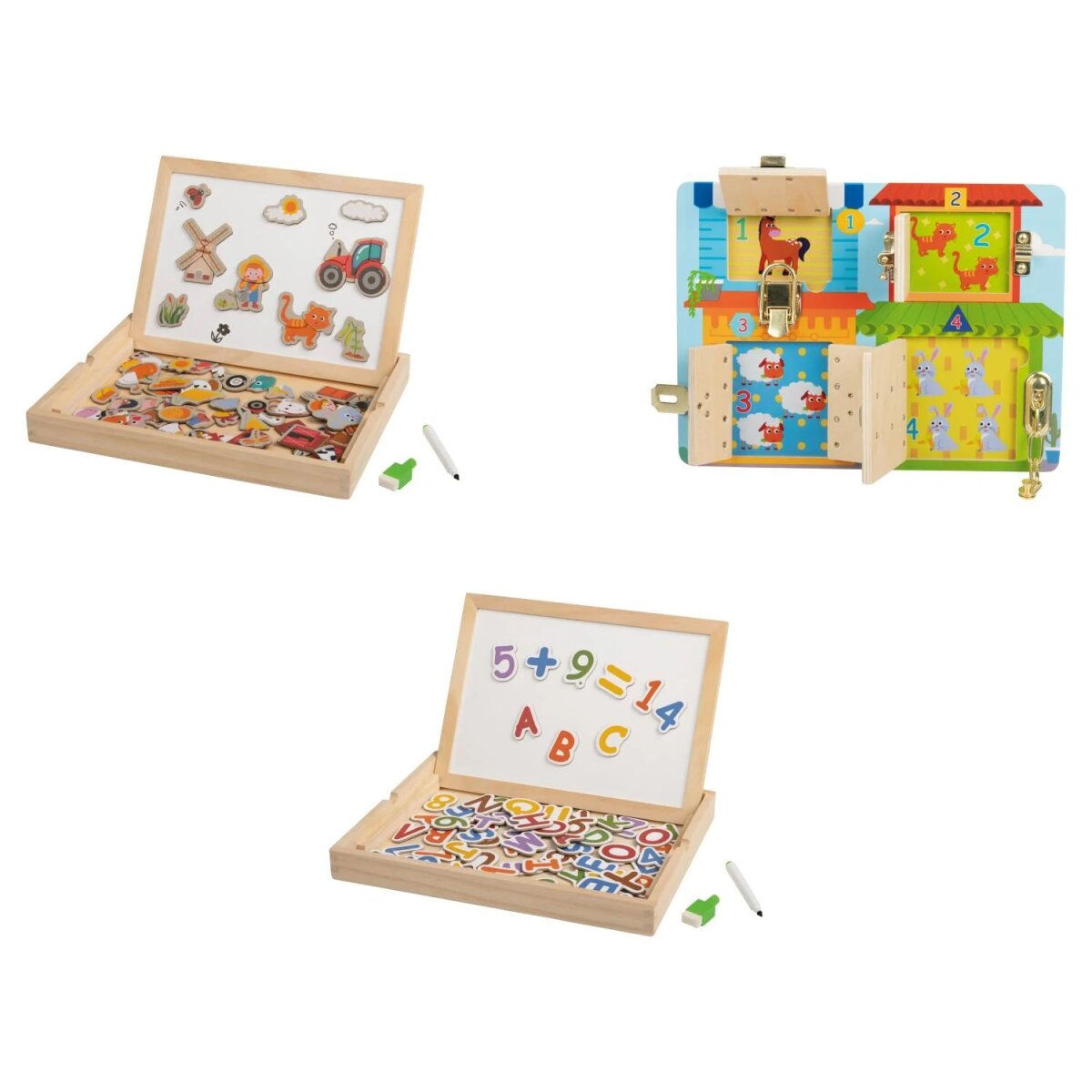 lupilu® locker game / magnetic box farm puzzle / magnetic box numbers and ABC