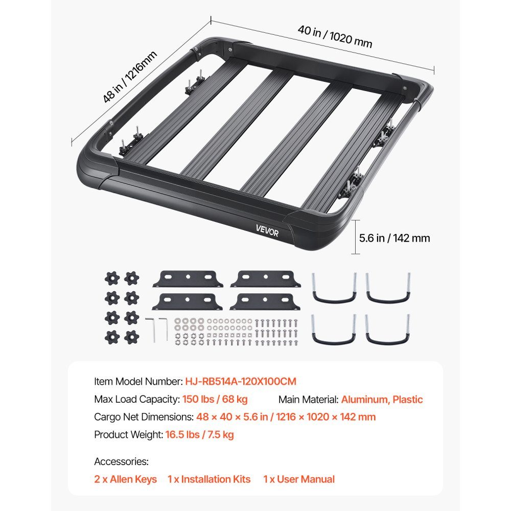 Dachträgerkorb Autodachkorb (1216 x 1020 x 142 mm) Universeller Dachträger aus rostfreiem legiertem Stahl (68 kg maximale Tragfähigkeit), Autodachträger für SUV-LKWs