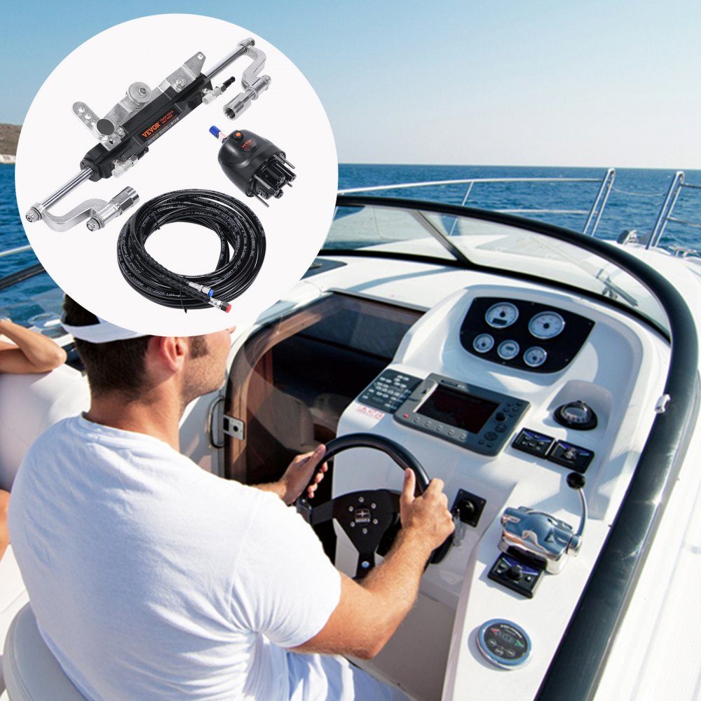 Zestaw hydraulicznego układu kierowniczego do silnika zaburtowego Hydrauliczny układ sterowania łodzią morską o mocy 300 KM z pompą sterującą, dwukierunkowym cylindrem blokującym i hydraulicznym wężem sterującym o długości 8 m do łodzi jednostanowiskowych