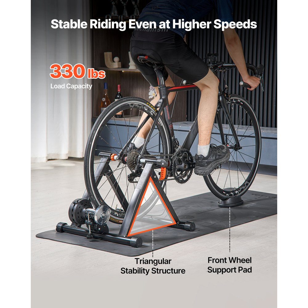 Bike Roller Trainer, Bike Trainer for 24-27"/700C Wheels, 6 Level Resistance, Foldable Magnetic Bike Trainer, Exercise Bike with Quick Release and Front Wheel Pad, Black
