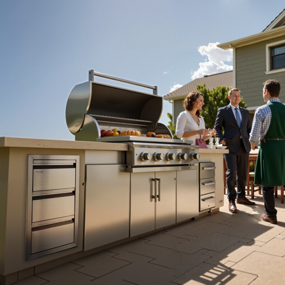 Outdoor-Küchenschubladen Unterputz-Grillschubladen im Kastenrahmen-Stil mit Edelstahlgriff, Grillinsel-Schubladen für Outdoor-Küchen oder Terrassen-Grillstationen 377 x 646 x 480 mm Outdoor-Küchenschubladen Unterputz-Grillschubladen im Kastenrahmen-Stil mit Edelstahlgriff, Grillinsel-Schubladen für Outdoor-Küchen oder Terrassen-Grillstationen 377 x 646 x 480 mm