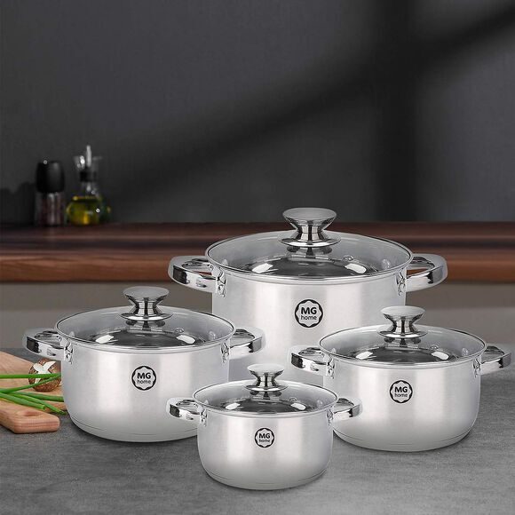 Premium-Set mit 4 Verso-Edelstahltöpfen, 8-teilig, mit Deckel