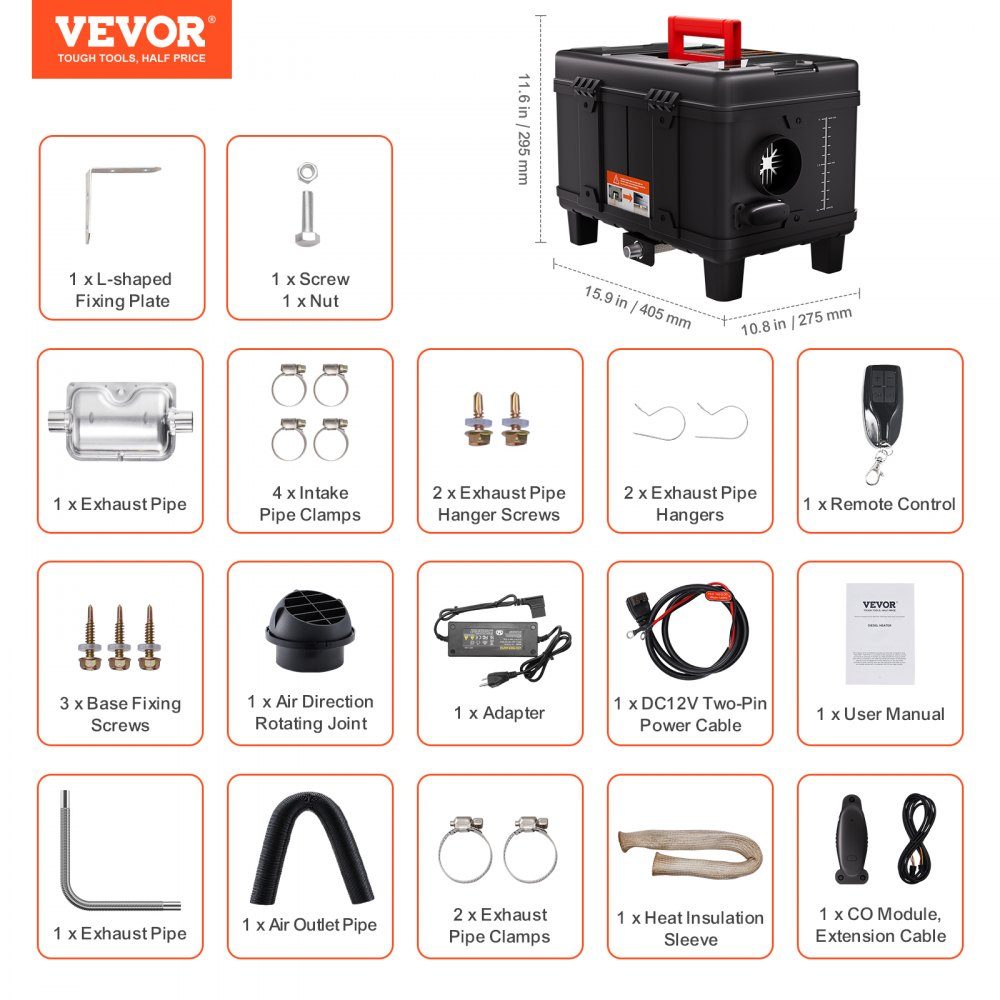 5-8KW Diesel Heater 12V/24V All-in-One Diesel Air Heater with Bluetooth App Control and Remote Control Screen and CO Alarm Fast Heating Portable Diesel Heater for Vehicles