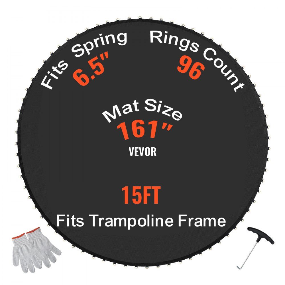 Ersatz-Trampolinmatte, Sprungmatte, passend für 180-Zoll-Rahmen, universelle Sprungmatte, verstärkte, UV-beständige Matte mit Federwerkzeug und langlebigen V-Ringen, passend für 16,5 cm Federlänge