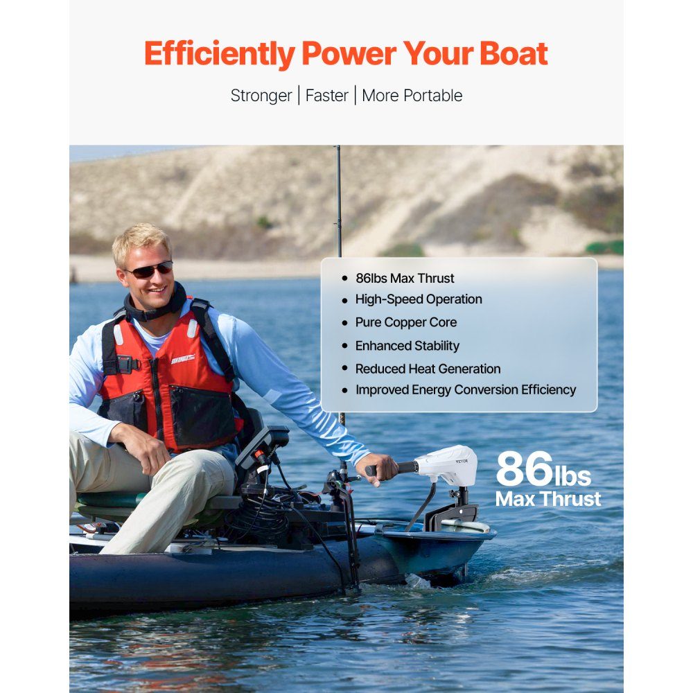 Elektrischer Außenbordmotor, Heckmontage-Bootsmotor, 24 V, 39 kg Schub, 8-Gang-Elektro-Trolling-Motor mit Batterieanzeige, für Kajaks, Süß-/Salzwasser-Fischerboote, 915 mm Welle