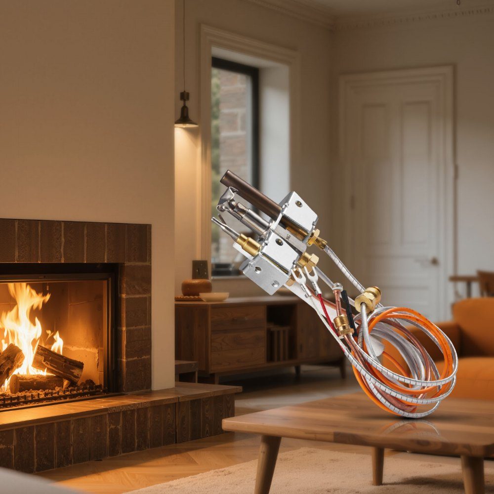 Natural Gas Pilot Burner Assembly, OE 4021-732, 25660 Fireplace Gas Pilot Flame Replacement for Natural Gas Ignition with Ignition Tube, Thermocouple, Thermopile, Wires, Compatible with Heater Models