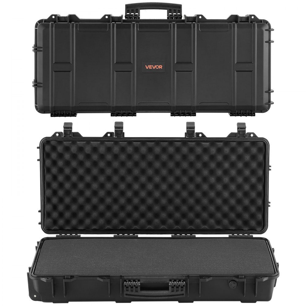 Gun case with hard shell for long guns, lockable gun case with pre-cut foam, long gun case, gun storage, rollable, IP67 waterproof, 97.8 x 42 x 17.3 cm black