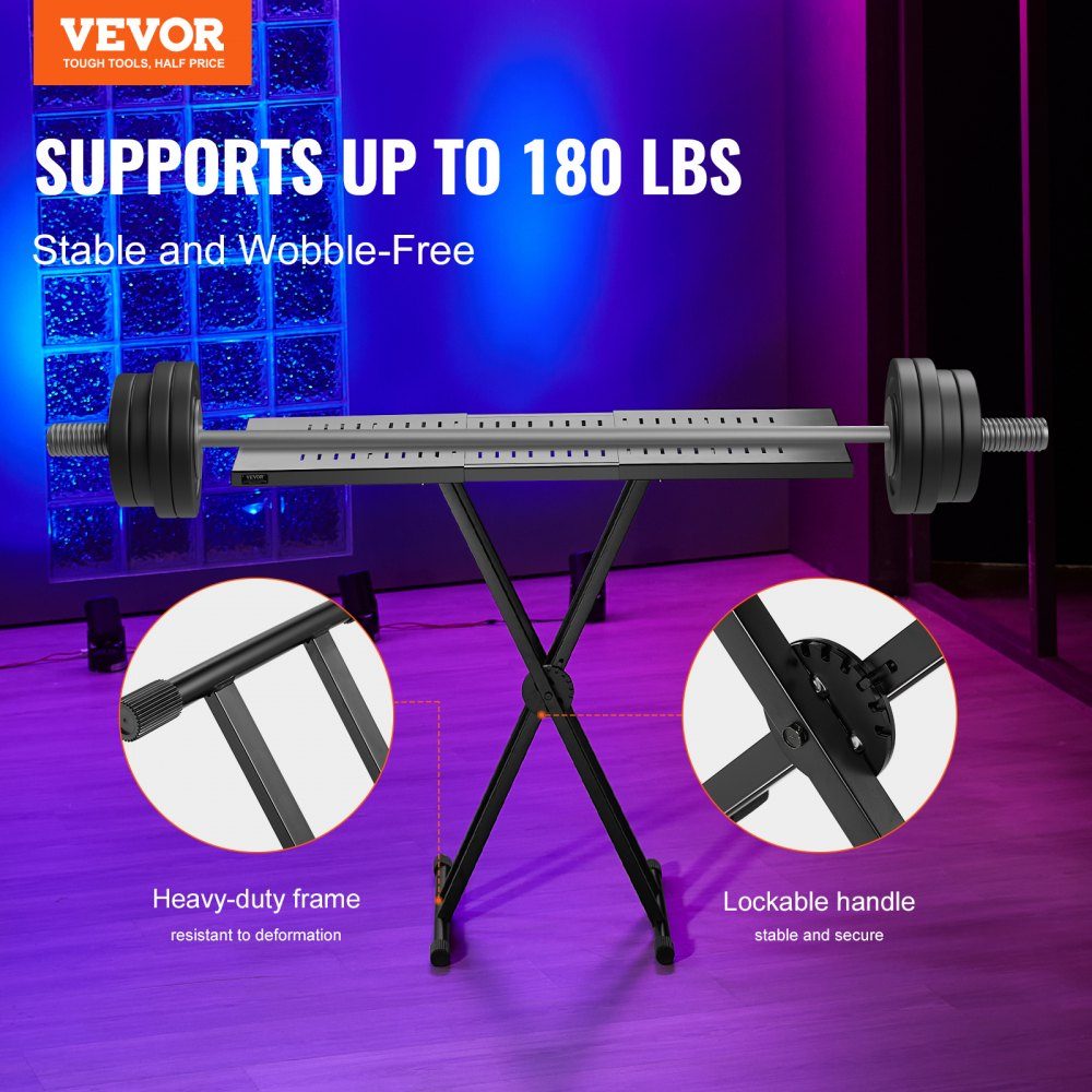 DJ Table Stand, (32"-43") x 18" Portable DJ Laptop and Controller Stand, Lightweight DJ Desk, DJ Desk, Height Adjustable DJ Stand, Foldable Double-X Keyboard Stand and Table Top, Audio Mixer Stand