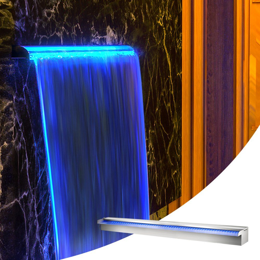 Swimming Pool Waterfall Spiller 90x11.5x8cm Stainless Steel Swimming Pool Water Feature with Colorful LED Strip, Hose Connector, Remote Control, Corrosion Resistant Fountain for Pond Pool