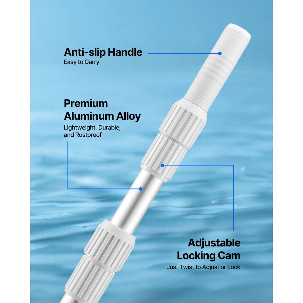 Pool Pole Swimming Pool Pole (1-4.6m), Telescopic Cleaning Poles for Swimming Pools, Professional Adjustable Telescopic Pole with 2 Extension Poles, Cleaning Rod for Brush, Suction Head