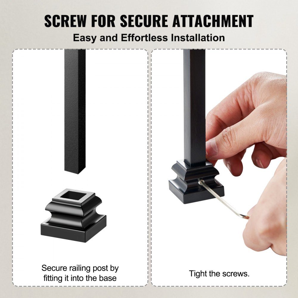 Set of 50 post supports, aluminum post shoe, post screw-on sleeve, screw-on sleeve, support foot. Suitable for stair railings, single turns, double turns, double baskets 34.5 x 34.5 x 26.5 mm