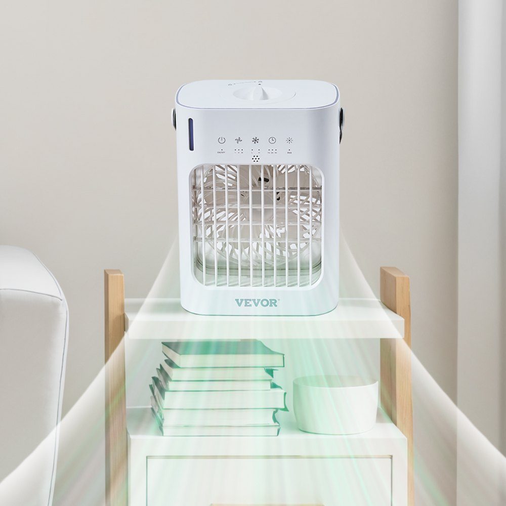 Climatiseur mobile, refroidisseur d'air 4 en 1, mini refroidisseur d'air à 3 vitesses avec minuterie intelligente de 0 à 7 heures, réservoir d'eau de 700 ml, lumière 7 couleurs, mini ventilateur AC personnel pour bureau de chambre à coucher