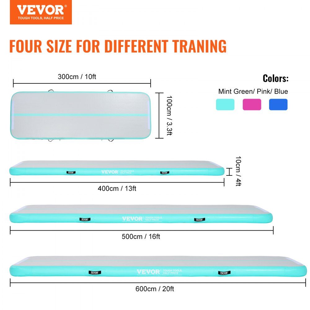 Gymnastik-Luftmatte, 10 cm dick, aufblasbare Gymnastik-Tumbling-Matte, Tumbling-Bahn mit elektrischer Pumpe, Trainingsmatten für den Heimgebrauch/Fitnessstudio/Yoga/Cheerleading/Strand/Park, Grün